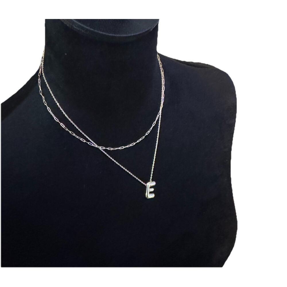 2 PCS Gold Plated Initial Letter E Layered Charm Pendant‎ Necklace Set for Women